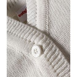 Babyhug Knit Full Sleeves Color Blocked Front Open Sweater Set with Pair of Mittens & Cap - Pink & White
