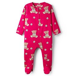 Babyhug Cotton Knit Full Sleeves Footed Sleepsuit With Bear Print - Dark Pink
