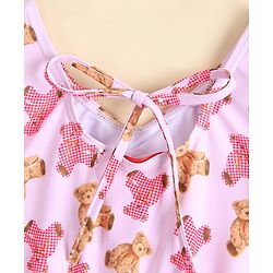 Babyhug Half Sleeves Two Piece Swimsuit With Animal Print - Red