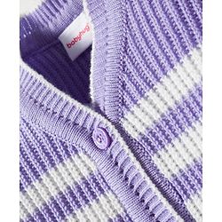 Babyhug Knitted Full Sleeves Striped Sweater Set With Cap & Booties - Lavender