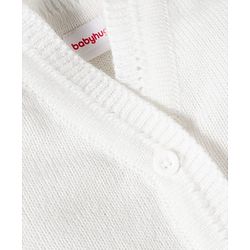 Babyhug Knit Full Sleeves Front Open Sweater Set with Stripes & Cap & Booties - White