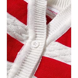 Babyhug Knitted Full Sleeves Striped Sweater Set With Cap & Booties - Red