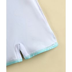 Babyhug Half Sleeves Legged Swimsuit With Dino Print & Cap - Light Blue