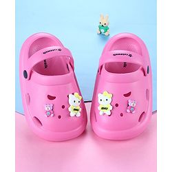 Cute Walk by Babyhug Back Strap Closure Solid Coloured Clogs With Animal Applique - Fuchsia