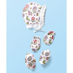 Babyhug Disney Interlock Knit Cap Mittens & Booties Set with Minnie Mouse Graphics Red - Diameter 9 cm main image 0