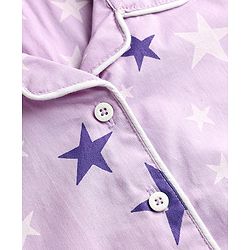 Babyhug Cotton Woven Half Sleeves Front Open Co-Ords Night Suit With Star Print - Lavender