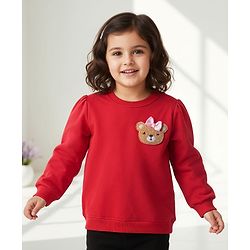 Babyhug Cotton Knit Full Sleeves Sweatshirt With Teddy Bear Patch - Red