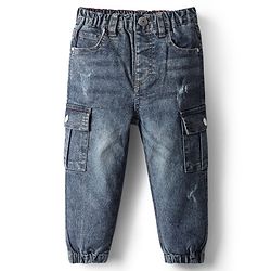 Babyhug Denim Full Length Washed & Distressed Jogger With Stretch - Blue