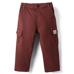 Babyhug Full Length Twill Solid Trousers With Stretch - Brown