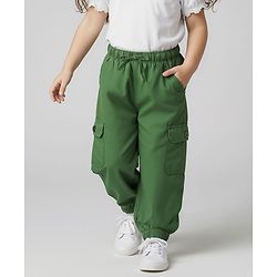Babyhug Twill Full Length Solid Trouser With Stretch - Olive Green