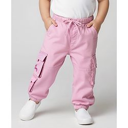 Babyhug Twill Full Length Solid Color Trouser with Stretch & Cargo Pocket - Pink