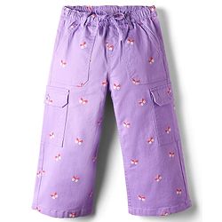 Babyhug Twill Full Length Butterfly Printed Flared Trouser With Stretch - Lavender