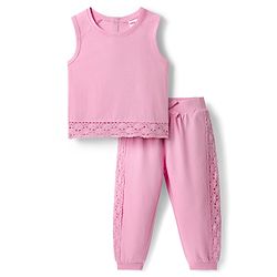 Babyhug Single Jersey Knit Sleeveless Solid Colour Top & Lounge Pant Set - Pink