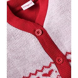 Babyhug Knitted Full Sleeves Front Open Sweater Set With Aztec Design - Red & White