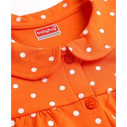 Babyhug Cotton Knit Full Sleeves Front Open Co-ords Night Suit With Polka Dot Print - Orange