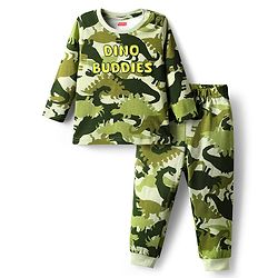 Babyhug Cotton Knit Full Sleeves Night Suit with Dino Print - Light Blue main image 1