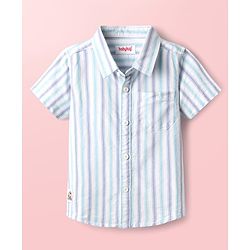 Babyhug Cotton Woven Half Sleeves Shirt With Stripes - Light Blue
