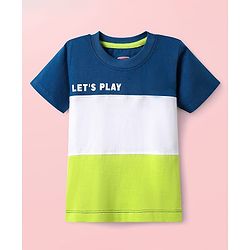 Babyhug 100% Cotton Knit Half Sleeves Cut & Sew T-Shirt with Text Print - Light Green White & Navy Blue