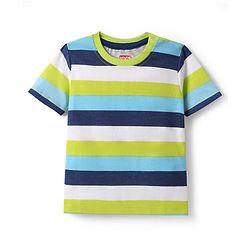 Babyhug Disney 100% Cotton Knit Half Sleeves T-Shirt With Stripes - Green & Blue