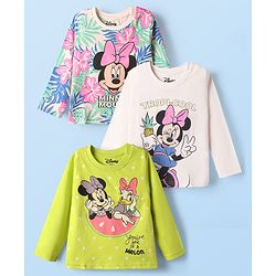Babyhug Disney Single Jersey Knit Full Sleeve T-Shirt with Minnie Mouse Graphic Pack of 3 - Limegreen & White