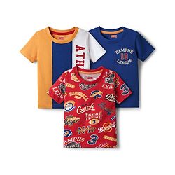 Babyhug 100% Cotton Knit Half Sleeves T-Shirts with Sport Theme Print Pack Of 3 - Red & Navy Blue