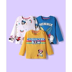Babyhug Disney Single Jersey Knit Full Sleeve T-Shirts with Minnie Mouse Graphic Pack of 3 - Yellow White & Blue