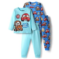 Babyhug Disney Single Jersey Knit Full Sleeves Pyjama Sets with Car Graphic Pack of 2 - Blue & Light Blue
