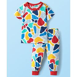 Babyhug Cotton Knit Half Sleeves Printed Co-Ord Night Suit - Multicolor