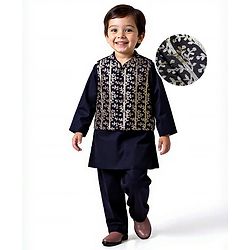 Babyhug Woven Full Sleeves Mirror Embroidered Kurta Pyjama Set with Sequins - Aqua