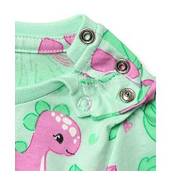Babyhug Cotton Knit Half Sleeves Co-ords Capri Night Suit with Dino Print - Light Green