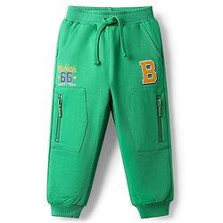 Babyhug Cotton Terry Knit Full Length Lounge Pant with 66 New York Varsity Team Print - Green
