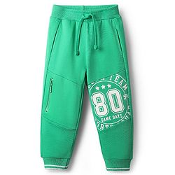 Babyhug Cotton Terry Knit Full Length Lounge Pants with 80 Game Days Print - Green