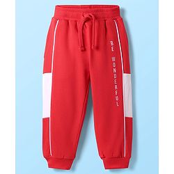 Babyhug Cotton Terry Knit Full Length Lounge Pant With Text Print - Red