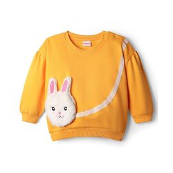 Babyhug Cotton Knit Drop Shoulder Full Sleeves Sweatshirt with Bunny Applique - Yellow