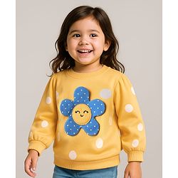 Babyhug 100% Cotton Full Sleeves Sweatshirt With Polka Dots Print & Floral Applique - Yellow