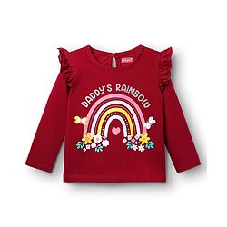 Babyhug 100% Cotton Knit Full Sleeves T-Shirt with Rainbow Print & Frill Detailing - Maroon