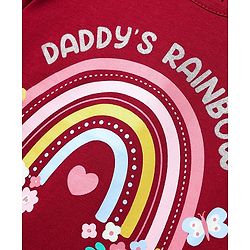 Babyhug 100% Cotton Knit Full Sleeves T-Shirt with Rainbow Print & Frill Detailing - Maroon