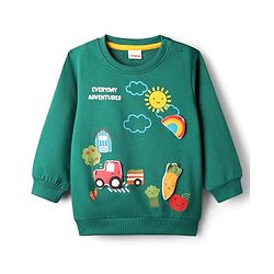 Babyhug Cotton Knit Full Sleeves Pullover Sweatshirt with Tropical Theme Print & Patch Detailing - Green