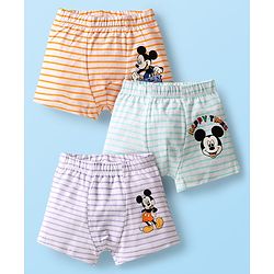 Babyhug Disney 100% Cotton Trunks With Mickey Mouse & Family Graphics Pack Of 3 - Purple Light Green & Orange