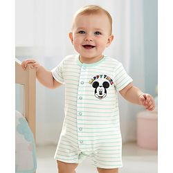 Babyhug Disney Interlock Knit Full Sleeves Rompers With Mickey Mouse Print Pack Of 2 - White