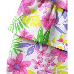 Babyhug Single Jersey Knit Sleeveless Layered Top & Denim Shorts Set with Floral Print & Belt - Navy Blue