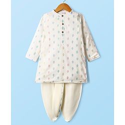 Babyhug Cotton Woven Full Sleeves Printed Kurta Dhoti Set - White