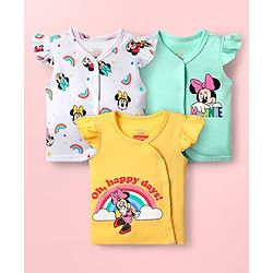 Babyhug Interlock Knit Frill Sleeves Jhablas With Minnie Mouse Graphics Pack Of 3 - Yellow White & Light Green