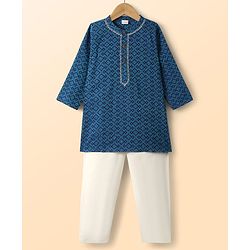 Babyhug Cotton Woven Full Sleeves   Side Placket Kurta Dhoti Set Bandhani Print -Orange