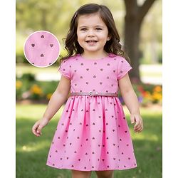 Babyhug 100% Cotton Knit Half Sleeves Frock Floral Print Pack of 2 - Blue & Red