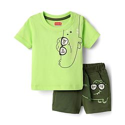 Babyhug Single Jersey Knit Half Sleeves Dresses With Floral Print & Bow Applique Pack of 2 - Olive Green & Pink main image 0
