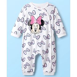Babyhug Disney Full Sleeves Romper with Minnie Mouse Graphics - White