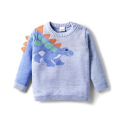 Babyhug Knit Full Full Sleeves Pullover Sweater with Dino Design & Applique - Blue