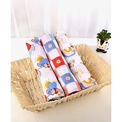 Babyhug Disney 100% Cotton Muslin Multipurpose Swaddle Wrap Winnie The Pooh Print| Breathable Hypoallergenic Fabric| Nursing Cover Stroller Cover Burp Cloth Pack of 3 - Multicolor