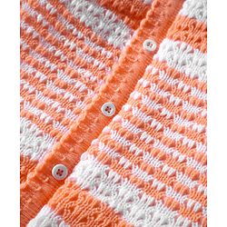 Babyhug Knit Full Sleeves Front Open Striped Sweater Set with Cap & Mittens - Orange